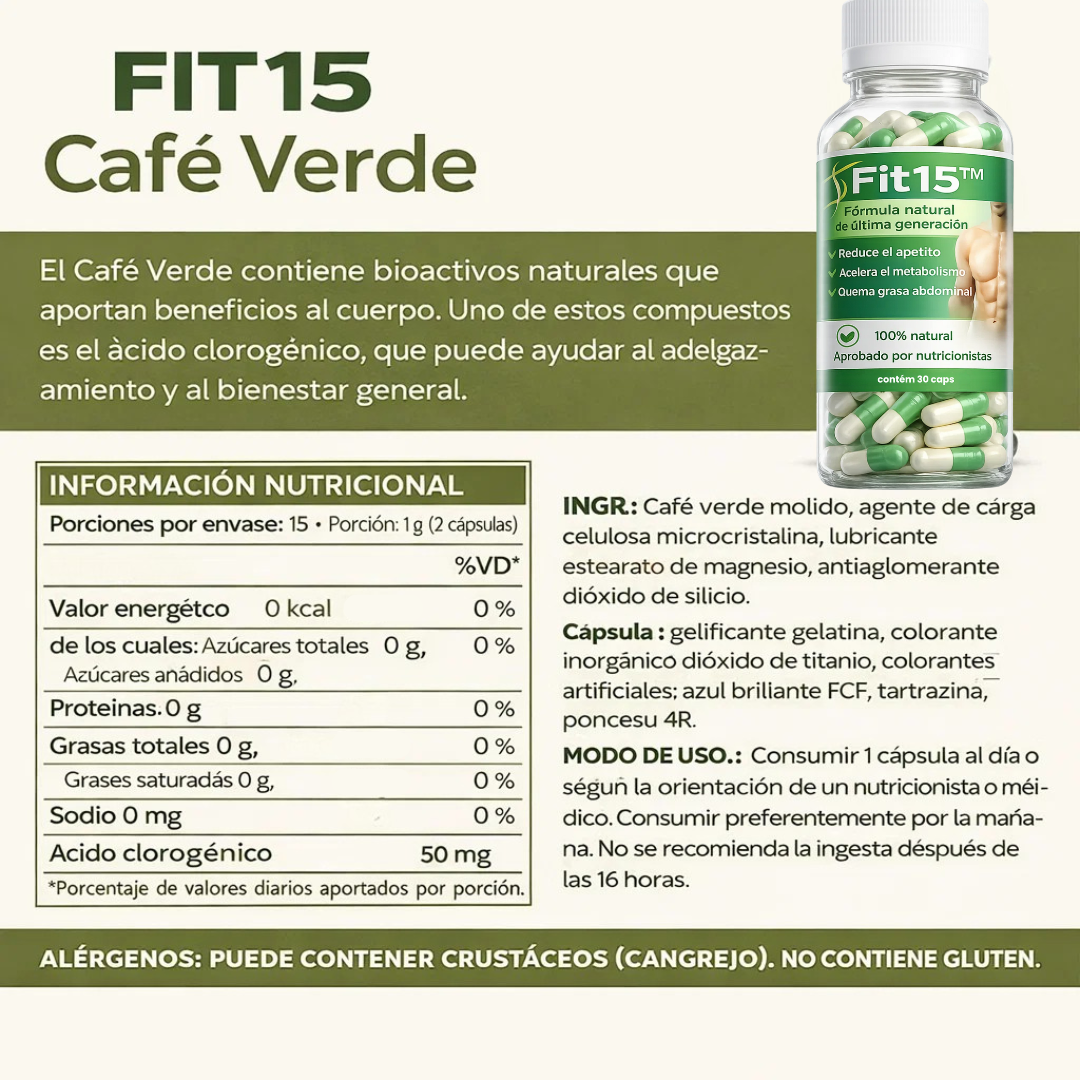 FIT15 (30 Cápsulas) | Deshincharte / Liviandad / Control de antojos + Pago al Recibir