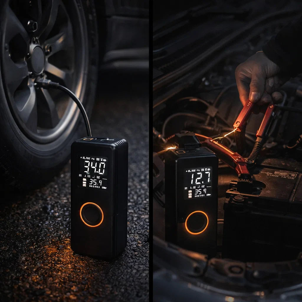 Compresor Portátil 4 en 1 con Arranque de Emergencia | Pago Contra Entrega