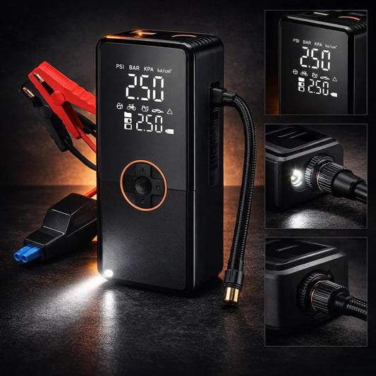 Compresor Portátil 4 en 1 con Arranque de Emergencia | Pago Contra Entrega